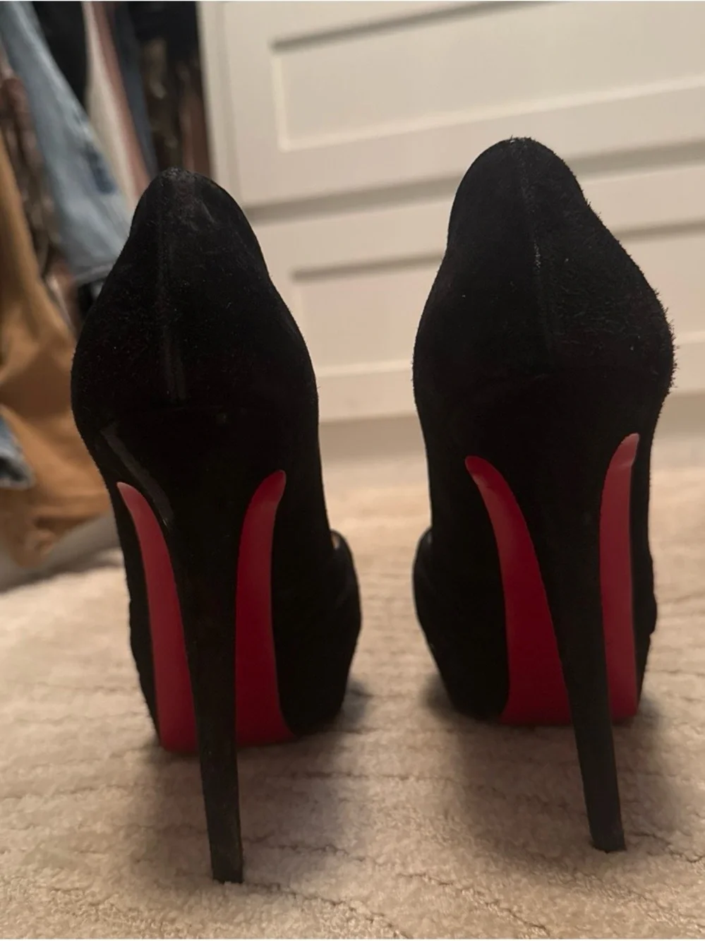 Christian Louboutin Black Suede Peep-Toe